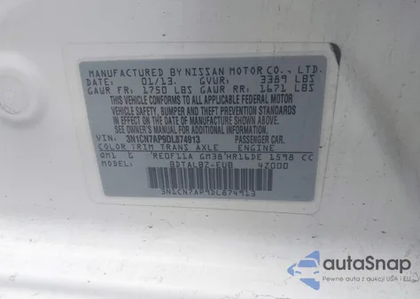 2013 Nissan Versa 1.6 Sv from USA, damaged, VIN 3N1CN7AP9DL874913